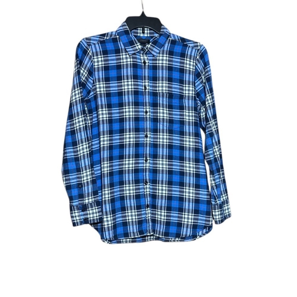 Women  Blue Plaid Shirt size 4P boyfriend J.Crew